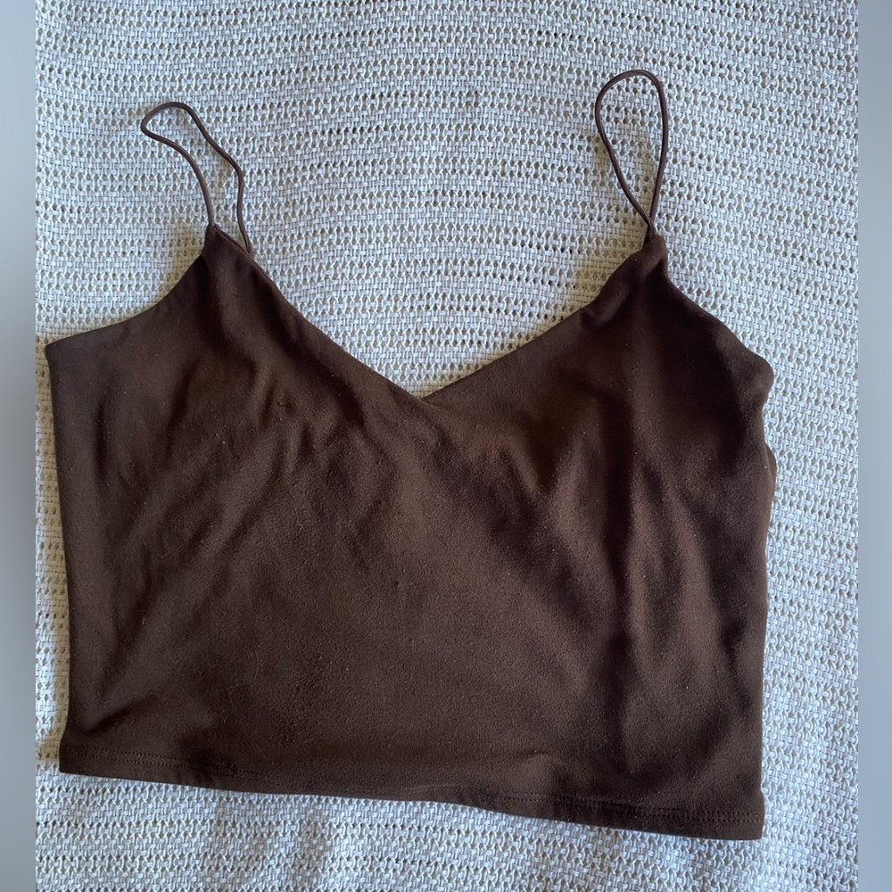 Brown Elastic Strap Crop Top Size L